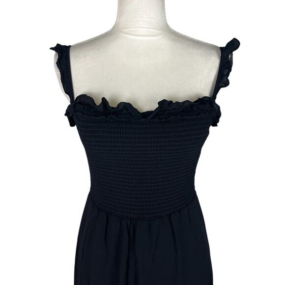 Reformation Siesta Black Smocked Midi Dress Ruffle Square Neck Slit Size XL - Picture 5 of 7